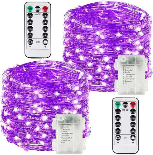 Vista 30 de Serie de luces LED RGB parpadeantes que cambian de color, funciona con pilas, para decoración de interiores y exteriores, con temporizador y control