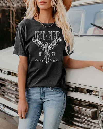 Vista 4 de Camiseta vintage de banda de rock para mujer, camisa retro de pájaro, camisetas gráficas de águila, camisa de música retro, camisetas casuales