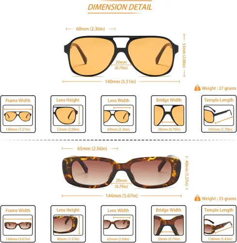 Vista 4 de Lentes de sol vintage retro de los años 70 para mujer y hombre, montura clásica, cuadrada y grande estilo aviador, lentes naranjas de moda UV400