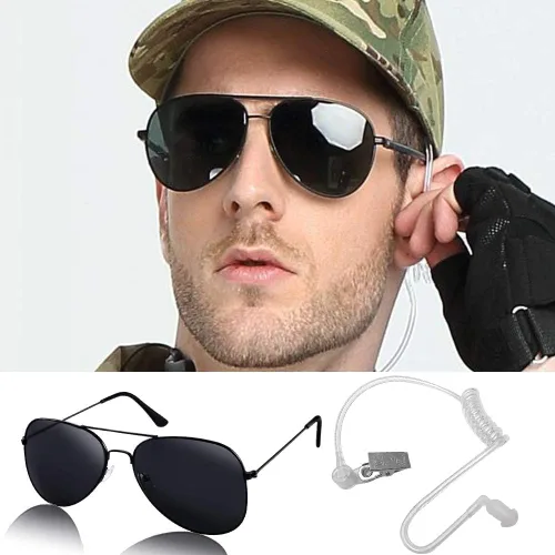 Vista 6 de Twdrer - Conjunto de disfraz de agente espía de 2 piezas con auricular y gafas de sol