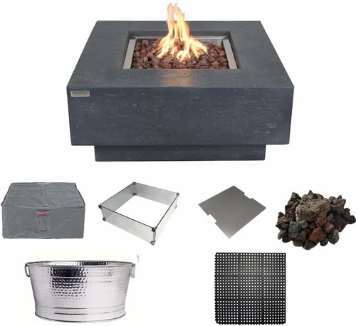 Vista 14 de Manhattan - Chimenea de concreto de 36 x 36 pulgadas para patio al aire libre, incluye rocas de lava modernas hogueras y chimeneas al aire libre