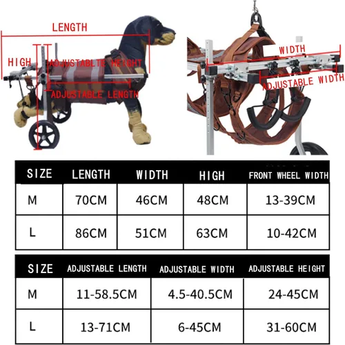 Vista 4 de Silla de ruedas para perro, silla de ruedas ligera para patas traseras, carrito ajustable para mascotas con ruedas para perros con patas traseras