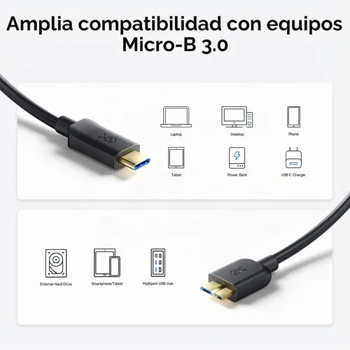 Vista 4 de Cable Matters Cable USB C a Micro USB 3.0 de 10 Gbps, Micro B a USBC, 1 pie