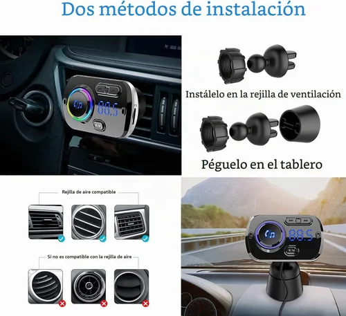 Vista 4 de Transmisor FM Bluetooth 5.0 manos libres kit de coche con carga rápida QC 3.0 adaptador de radio de coche con micrófono CVC reducción de ruido