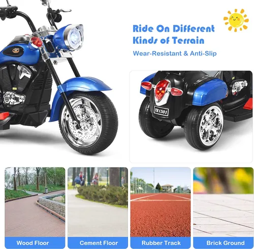 Vista 4 de HONEY JOY Motocicleta para niños, mini moto eléctrica de 3 ruedas con batería de 6 V, juguete de paseo con claxon y faro, pedal de pie, para niños