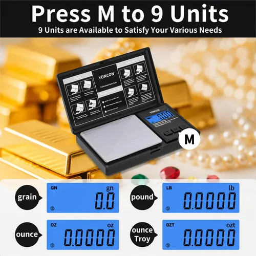 Vista 5 de Báscula de gramos - 500g de precisión ultra precisa digital de 0.01 gramos para joyas, diamantes, oro y plata, báscula de bolsillo portátil