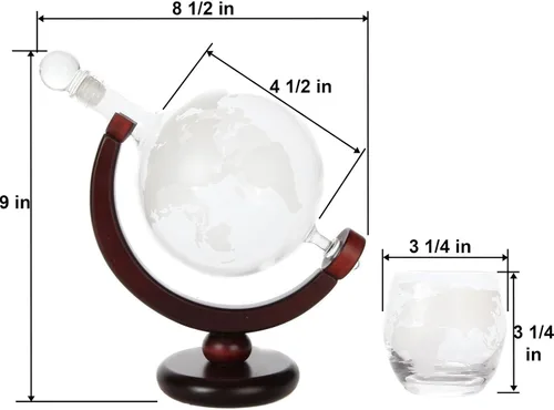 Vista 2 de Lily's Home Decantador de whisky World Globe con soporte de madera con acabado oscuro, embudo de barra y 2 vasos a juego (28.7 fl oz)