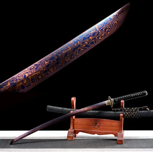 Vista 4 de Espada japonesa de samurái Katana auténtica hecha a mano de acero al carbono 1095 de alta calidad, espada de dragón real y afilada, Katana