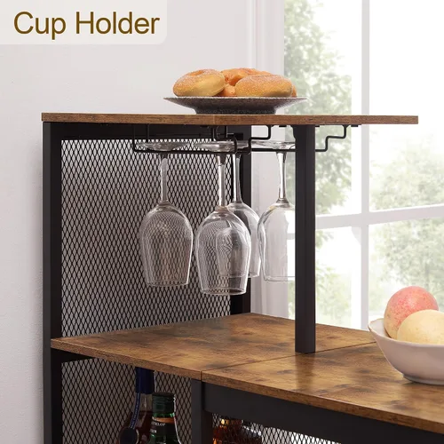 Vista 4 de VECELO Juego de mesa y sillas de bar para 2, juego de comedor de 3 piezas con estantes de almacenamiento, portavasos y estante para vinos, taburetes