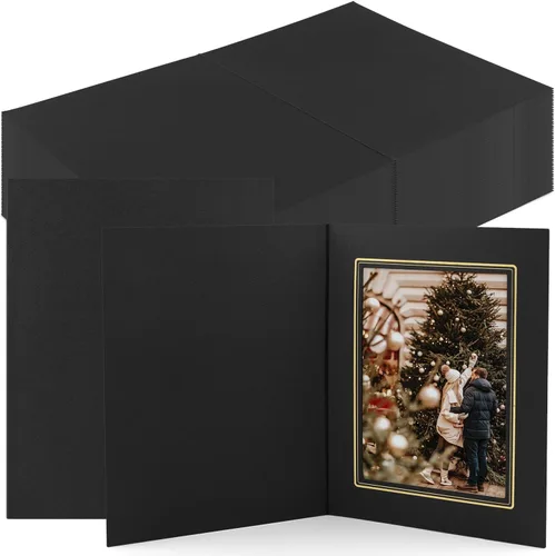Vista 9 de Golden State Art, Paquete de 25 carpetas de fotos de 5 x 7, marco de cartón, tarjetas de marco de papel, saludos/invitación eventos especiales: negro