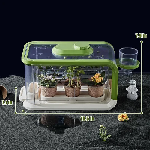Vista 4 de Kit de cultivo de plantas para niños, kit de invernadero para jardín de niños con riego por goteo y luces de crecimiento, kit de terrario