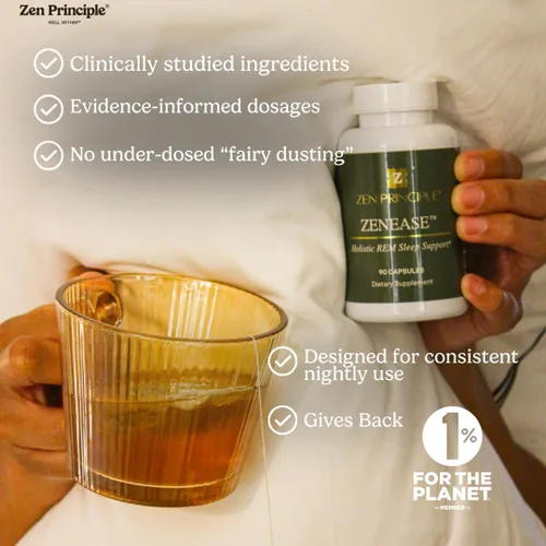 Vista 8 de Zen Principle Zenease - Soporte para dormir con glicinato de magnesio, Ashwagandha KSM-66, azafrán, L-teanina y GABA, sin melatonina, alivio natural