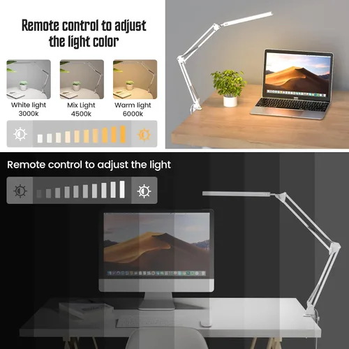 Vista 3 de Lámpara de escritorio LED con mando a distancia, SKYLEO con abrazadera, puerto de carga USB, 3 modos de iluminación con 10 niveles de brillo