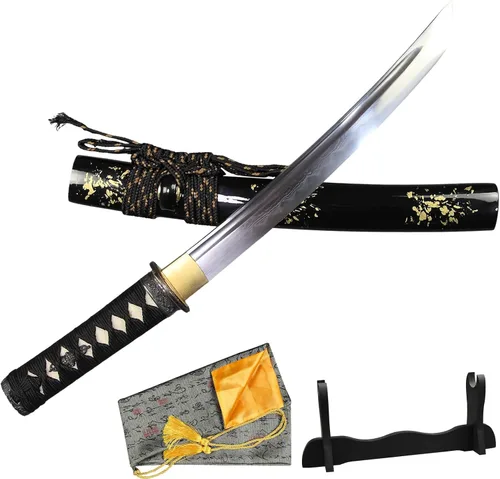 Vista 10 de Tanto Japonés Hecho a Mano de Acero Damasco Templado en Arcilla Espada Katana Corta Afilada de 20 Pulgadas
