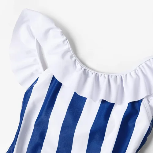 Vista 5 de IFFEI Traje de baño de una pieza a juego para la familia, traje de baño a rayas ahuecado monokini Mommy and Me Beachwear