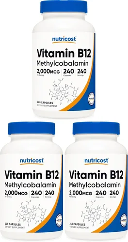 Vista 7 de Nutricost Vitamina B12 (Metilcobalamina) 2000mcg, 120 Cápsulas - Cápsulas Vegetarianas, Sin OGM, Suplemento de B12 Sin Gluten