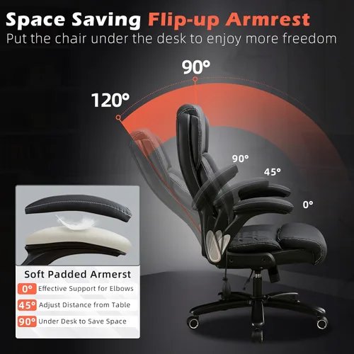 Vista 6 de Silla de oficina grande y alta de 700 libras, silla de escritorio ejecutiva resistente con soporte lumbar inflable, asiento acolchado extra ancho