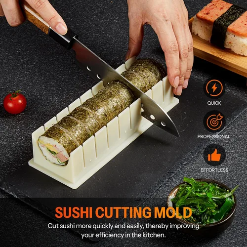 Vista 4 de ISSEVE - Kit de fabricación de sushi 25 en 1 con sushi bazuca y moldes de bambú Juego de bricolaje para principiantes para rollos, nigiri