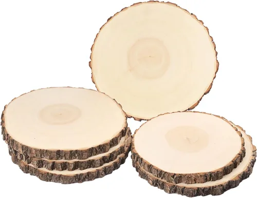 Vista 19 de 4 piezas de rodajas de madera natural de 10-12 pulgadas, círculos de madera de pino sin terminar con corteza para posavasos, manualidades DIY