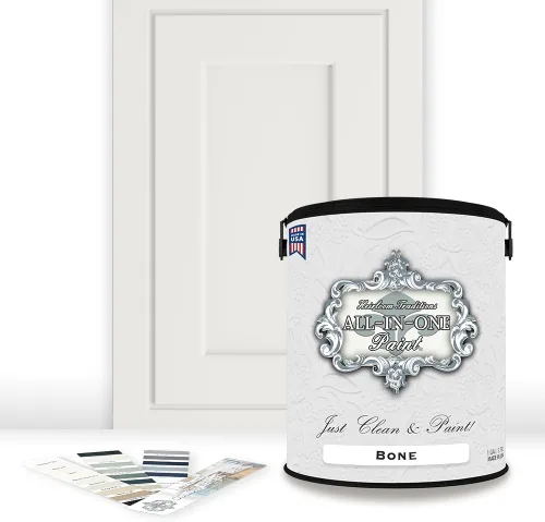 Vista 103 de Pintura TODO EN UNO, Abbey (gris cálido), Muestra de 8oz - Pintura duradera para gabinetes y muebles. Imprimación y capa superior incorporadas,