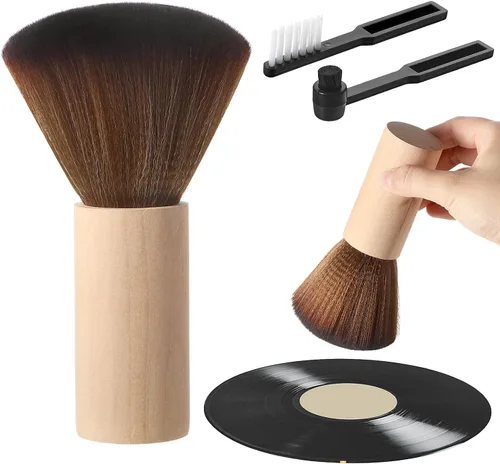 Vista 7 de Ziliny 3 piezas de cepillo de limpieza de discos de vinilo de madera antiestático para discos de polvo, kit de limpiador de vinilo, accesorios