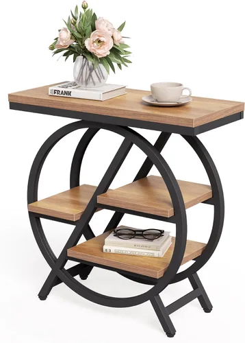 Vista 10 de LITTLE TREE - Mesa auxiliar estrecha con 4 niveles de gran espacio de almacenamiento, mesa de noche moderna para sala de estar, oficina en casa Gris