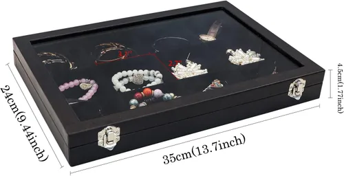 Vista 6 de Wuligirl - Bandeja organizadora de anillos con 100 ranuras y tapa transparente, organizador apilable de joyas como aretes, collares y anillos