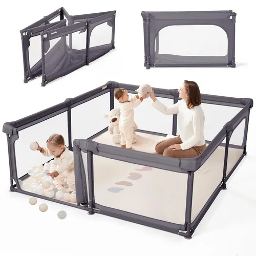 Vista 10 de Sweeby Corralito para bebés, 47 x 47 pulgadas, corralitos plegables para bebés y niños pequeños, corralito extra grande con puerta de juego