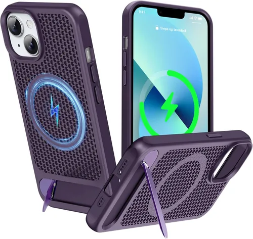 Vista 26 de Funda magnética de disipación de calor para iPhone 13 Pro Max, para MagSafe, protección contra caídas Coolingf, funda con función atril ajustable