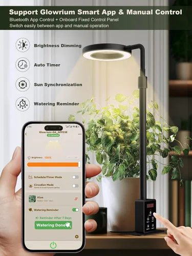 Vista 2 de GLOWRIUM Luces LED inteligentes de cultivo para plantas de interior, luz de escritorio para plantas con control de aplicación Bluetooth, lámpara