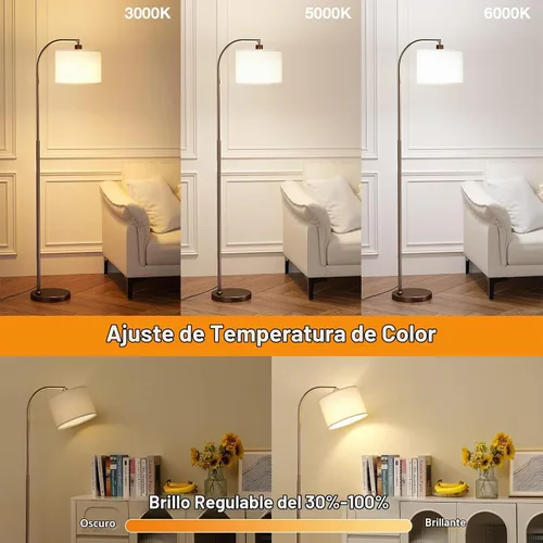Vista 3 de Ambimall - Lámpara de pie de arco con control remoto y bombilla regulable continua, temperatura de color y brillo ajustables, lámparas de pie