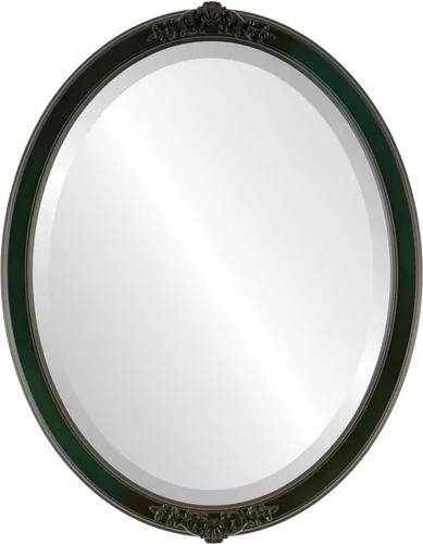 Vista 11 de Espejo de pared biselado ovalado para decoración del hogar, estilo Athena, negro plateado, dimensiones exteriores de 14 x 18 pulgadas