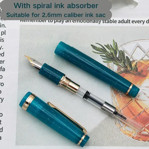 Vista 67 de 82 Pluma estilográfica - Barril de material acrílico, plumín extrafino de iridio con convertidor de tinta, pluma de escritura suave, diseño clásico