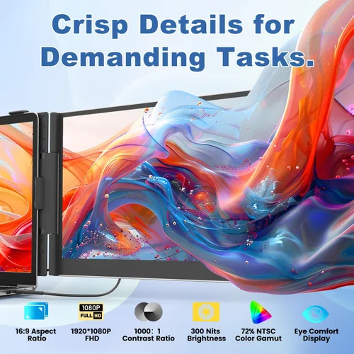 Vista 3 de Teamgee Extensor de pantalla para portátil de 14 pulgadas, monitor portátil FHD 1080P, segunda pantalla ultrafina y ligera para viajes, trabajo