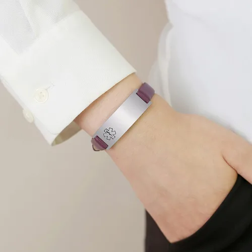 Vista 69 de MPRAINBOW Pulsera de alerta médica personalizada para mujer, correa de reloj de cuero genuino, grabado de doble cara, diabetes, epilepsia, joyería