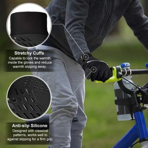 Vista 2 de OOPOR Guantes de invierno cálidos para correr, para niños, para clima frío, ciclismo, nieve, esquí, deportes, niños y niñas de 4 a 12 años