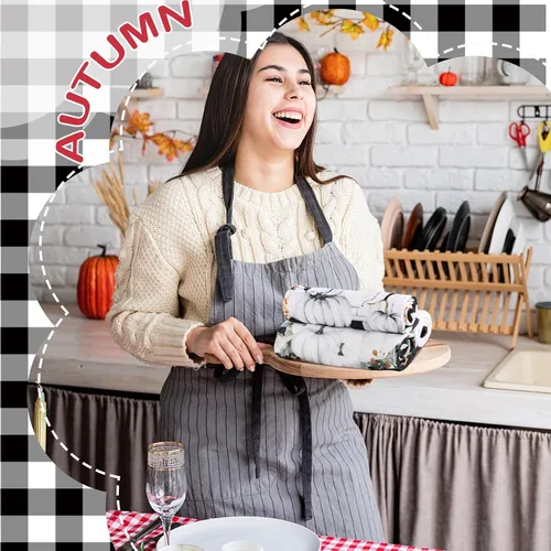 Vista 4 de Mixweer - 6 toallas de cocina de otoño de 16 x 24 pulgadas, toalla de mano de calabaza en blanco y negro de 16 x 24 pulgadas, paño absorbente