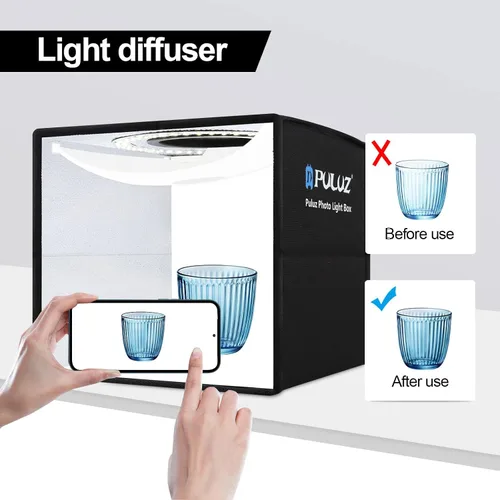 Vista 6 de PULUZ Caja de luz de estudio fotográfico de 10 x 10 pulgadas, caja de carpa de fotografía plegable portátil, pequeña caja de luz para tomas lightbox