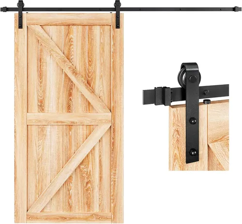Vista 9 de EaseLife Kit de riel de herrajes para puerta corrediza de granero de 4 pies, polea básica en J, se desliza suavemente y silenciosamente, fácil