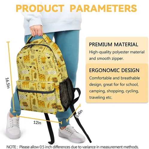 Vista 3 de Linda mochila de jirafa para niñas y niños, mochila escolar de 16 pulgadas para niños y estudiantes, mochila Kawaii de gran capacidad, Jirafa -2