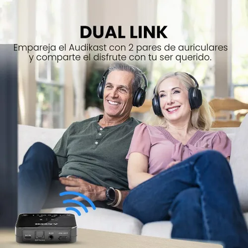 Vista 5 de Avantree Audikast 3 – Transmisor Bluetooth 5.3 para audio de TV solo a través de salidas ópticas y AUX, aptX Adaptive, conexión para dos