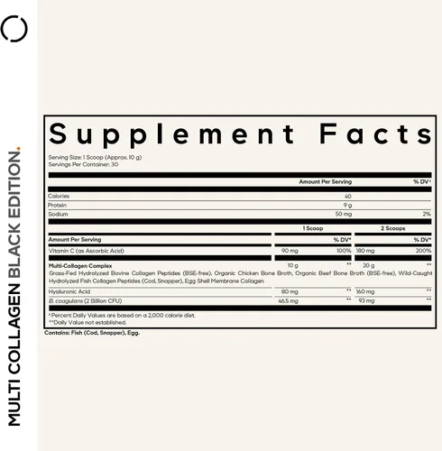 Vista 2 de Codeage Polvo de péptidos de colágeno múltiple + probióticos edición negra, vitamina C, suplemento en polvo de ácido hialurónico, alimentado
