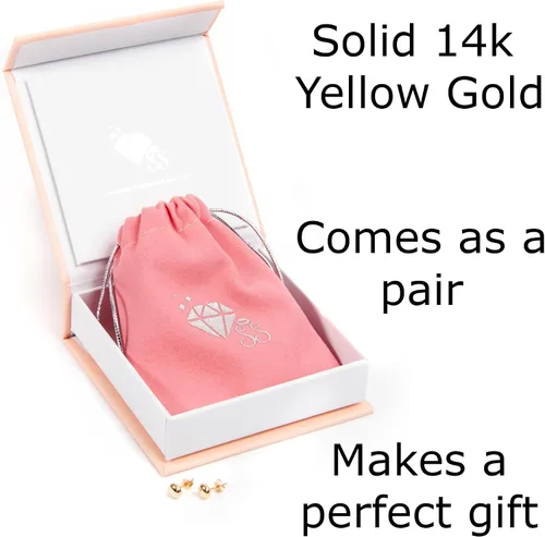 Vista 6 de 14k Solid Gold Flat Ball Stud Earrings for Women Modern Button-Style Studs with Butterfly Backs Hypoallergenic & Tarnish-Resistant Sizes 3mm to