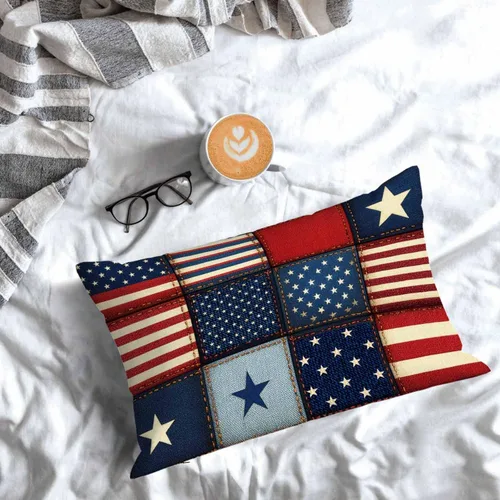 Vista 7 de Mugod Funda de cojín con diseño de bandera estadounidense a rayas y estrellas, funda de almohada para cama, sofá, oficina, decoración de 20 x 30