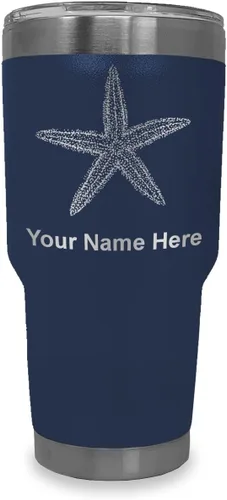 Vista 34 de LaserGram 20oz Vacuum Insulated Tumbler Mug, Starfish, Personalized Engraving Included (Black)