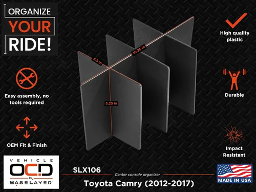 Vista 8 de Organizador de consola central OCD™ para Toyota Camry modelos 2012/2017. Fabricado en EE. UU.