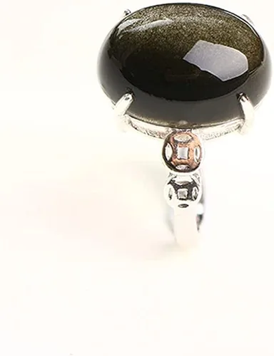 Vista 6 de Anillo de obsidiana de oro natural joyería para mujer hombres sanación cristal cuarzo piedra 0630x0472in cuentas piedras preciosas ajustable anillo