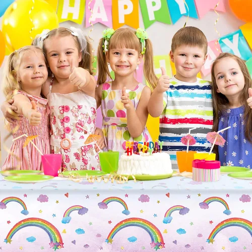 Vista 5 de Tegeme Mantel desechable de plástico con diseño de arco iris, impermeable, rectangular, fiesta, carnaval, suministros de decoración, 108 x 54