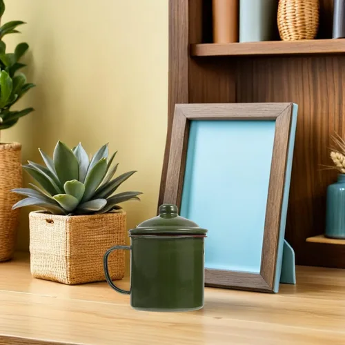 Vista 6 de jojofuny 2 tazas esmaltadas con tapa, versátiles tazas de café y jugo para acampar al aire libre, senderismo y uso doméstico, ocasiones ligeras