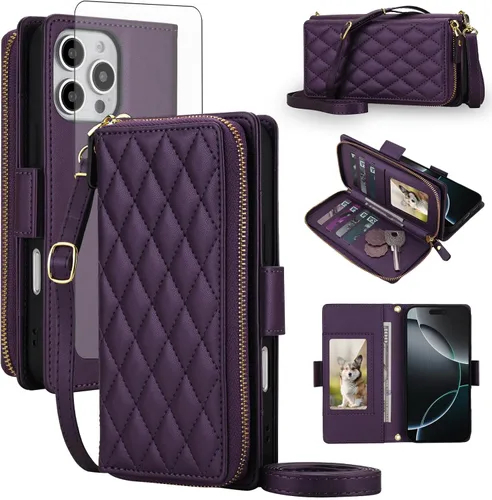Vista 48 de Asuwish Funda compatible con iPhone 6/6s/7/8/SE 2020 2022 con cremallera y bloqueo RFID, protector de pantalla, correa cruzada i6 i7 i8 7s 8s SE2020